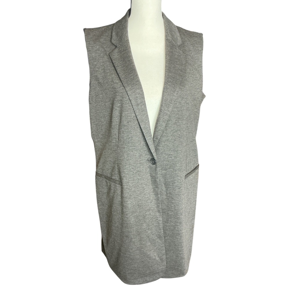 Apt. 9 Charcoal Heather Sleeveless Knit Jacket Women Size Large Long Vest Gray